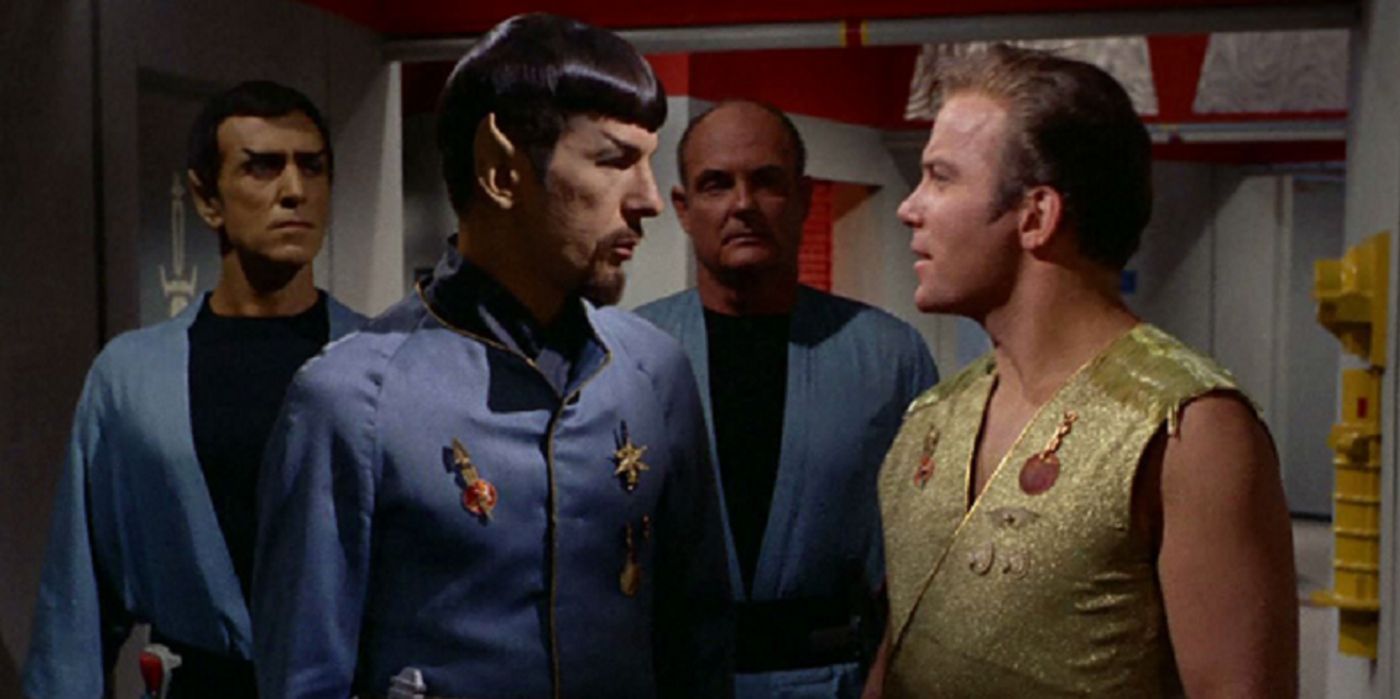Kirk travels to the Mirror universe and meets Spock