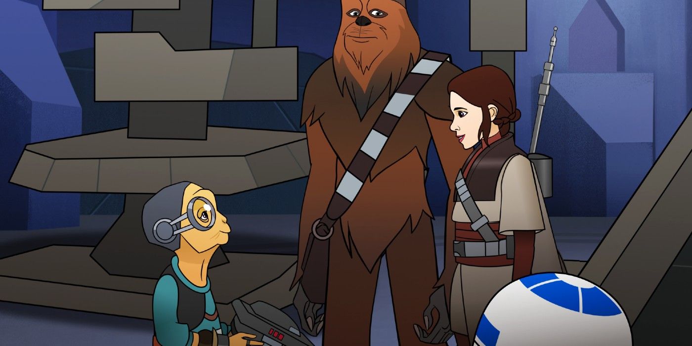 Leia, Chewie, and Artoo meet Maz Kanata in Forces Of Destiny