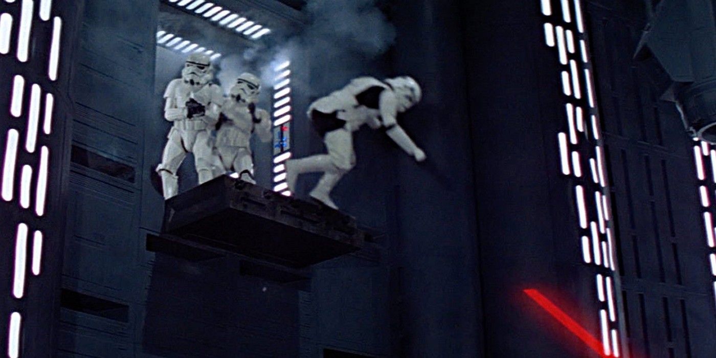An image of a Stormtrooper falling of a bridge in Star Wars