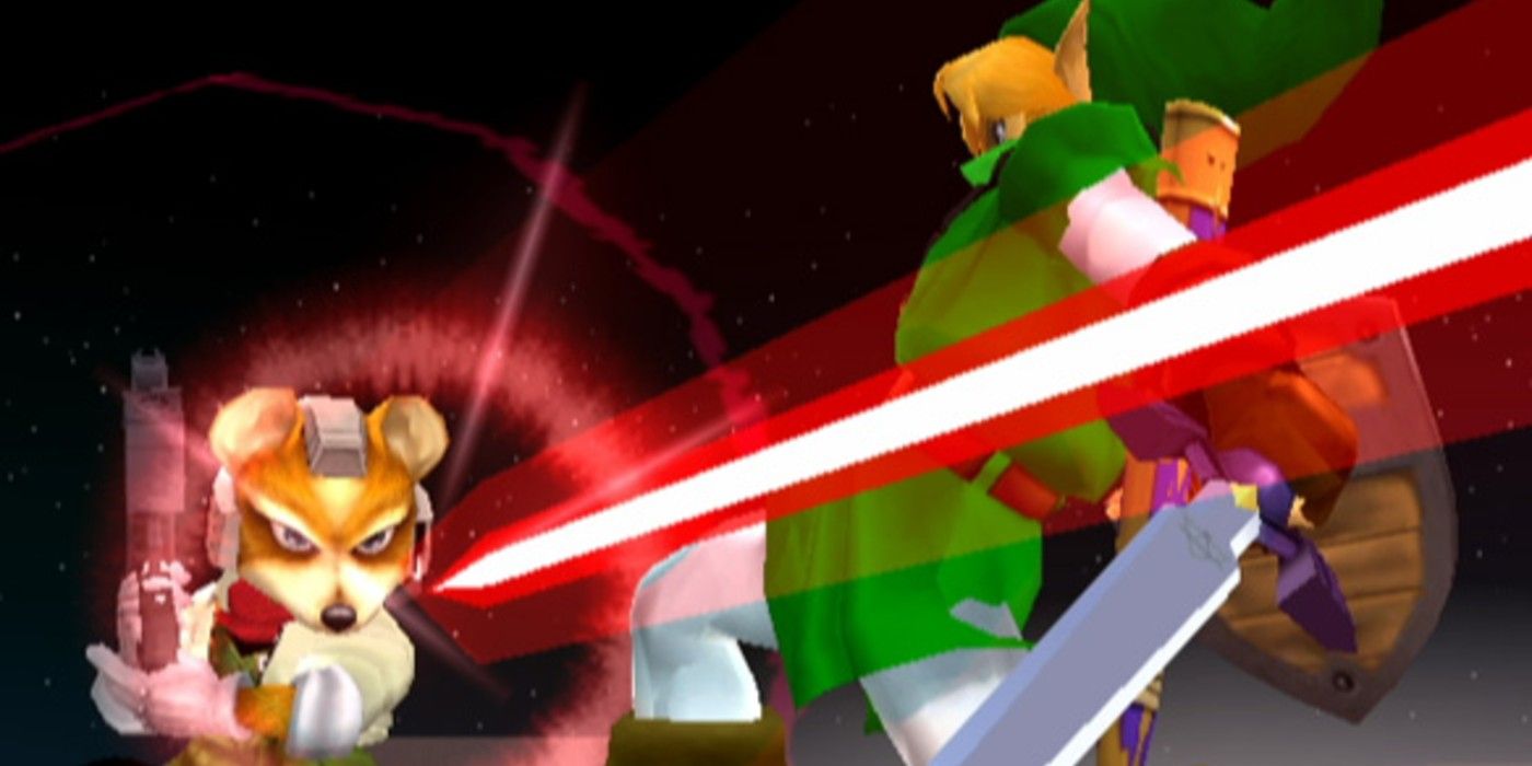 Fox fighting Link in Super Smash Bros Melee