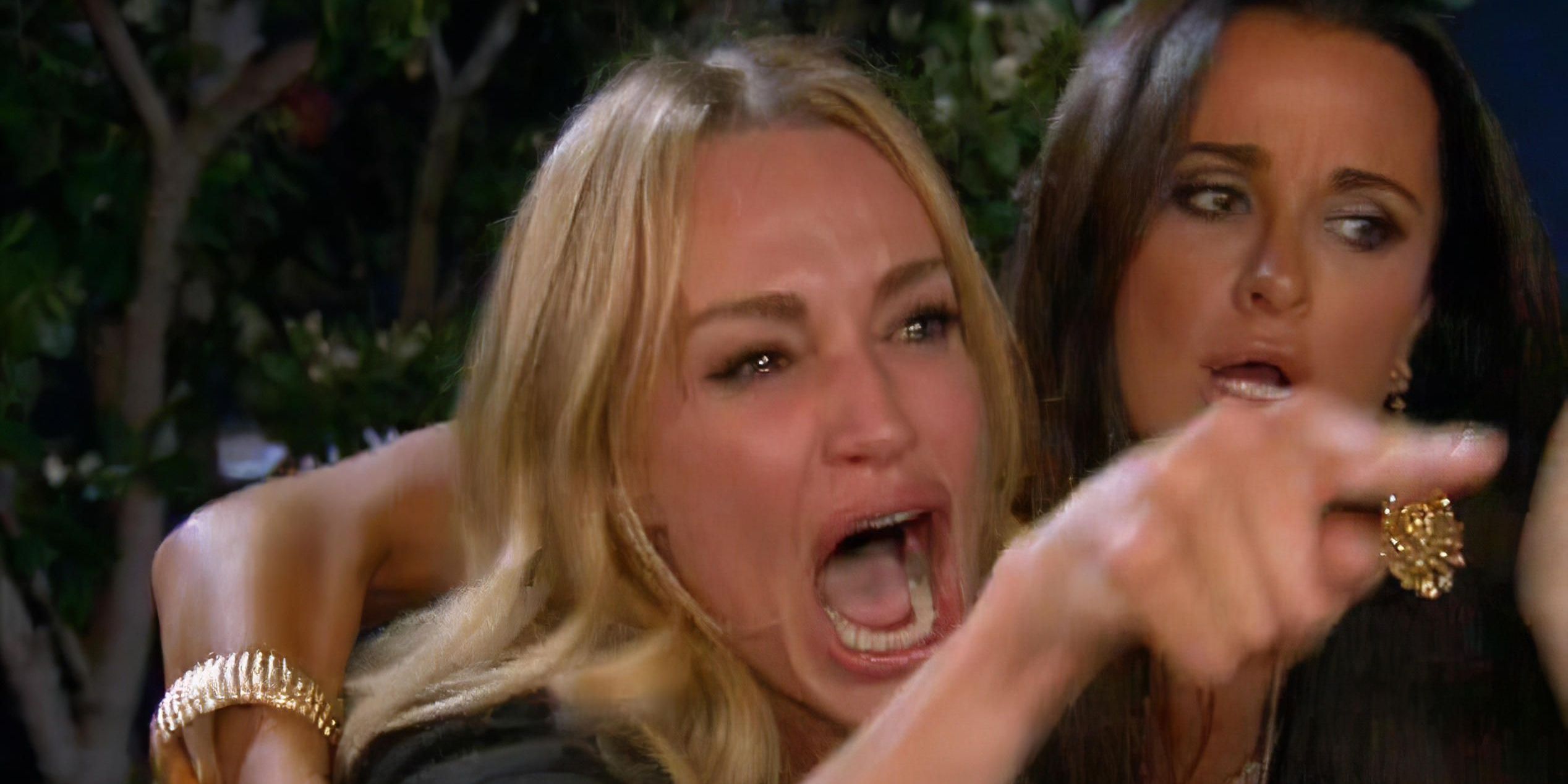 Taylor screaming held back by Kyle Richards 