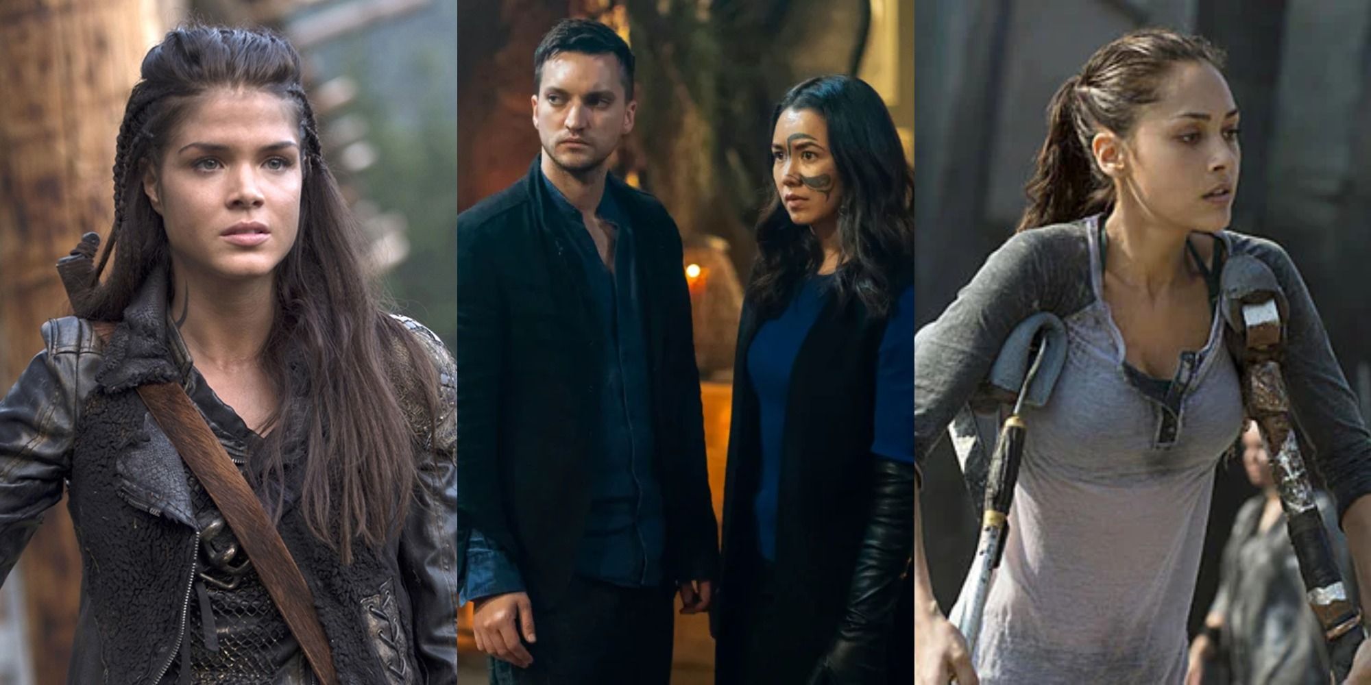 Split image of Octavia, Murphy, Emori and Raven in The 100