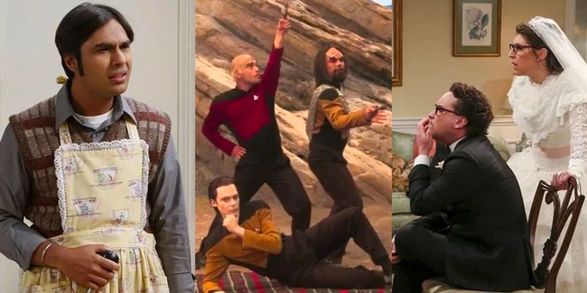 A split image of Raj, Sheldon, Leonard, and Amy in the Big Bang Theory