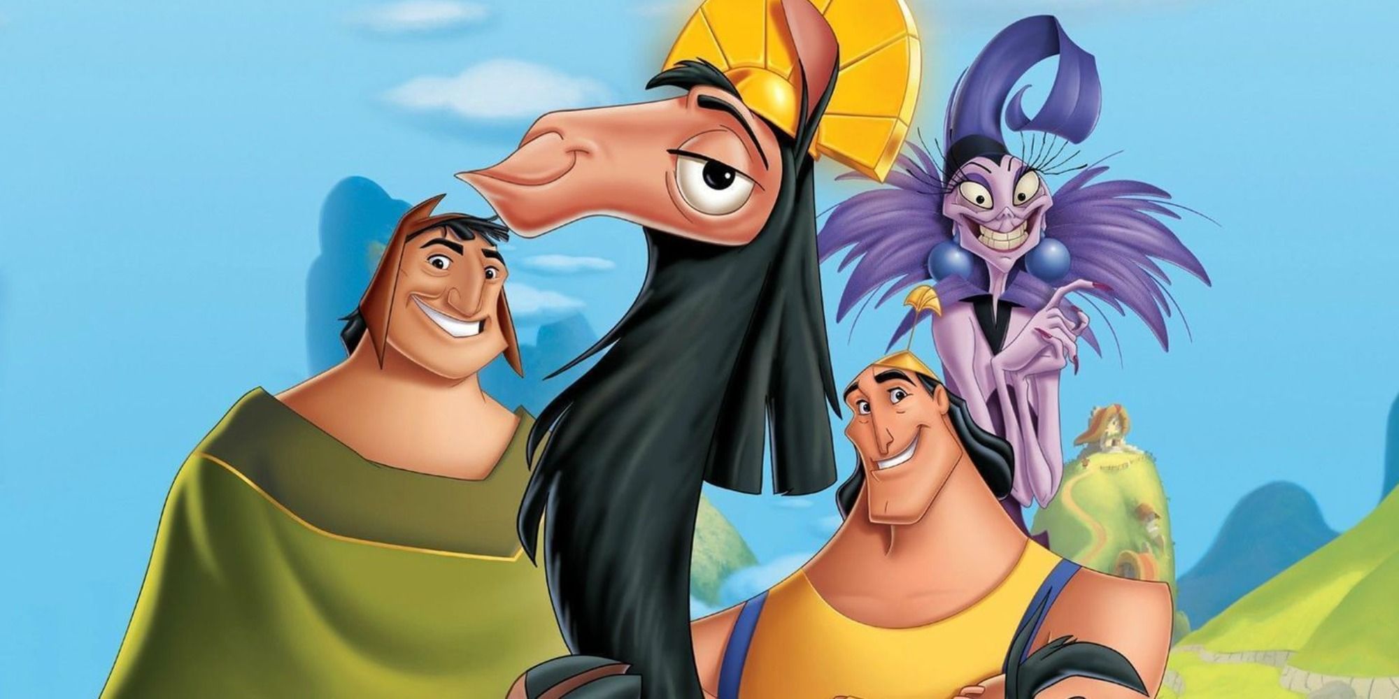 The cast of The Emperor's New Groove smiles.