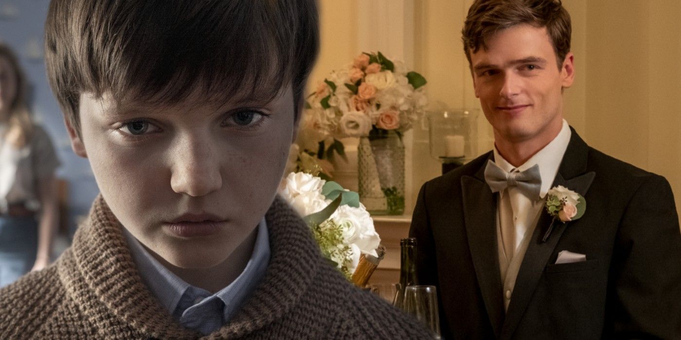 Miles Wingrave as a child (L) and an adult (R) at Flora's wedding