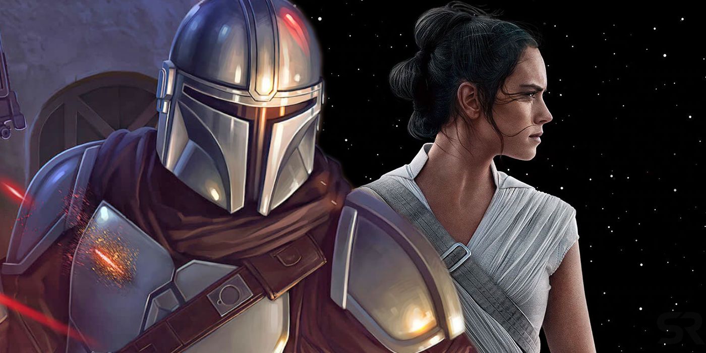 The Mandalorian and Rey in The Rise of Skywalker