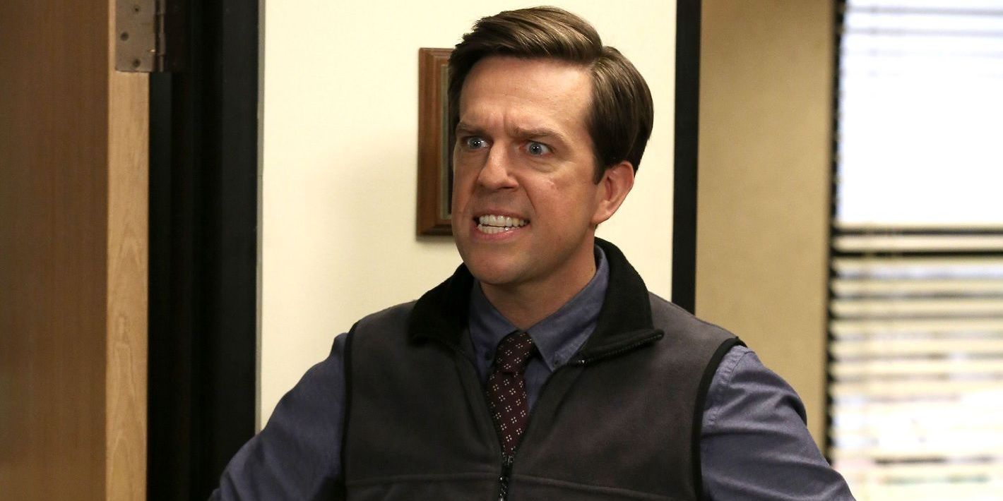 Ed Helms as Andy Bernard looking angry in The Office