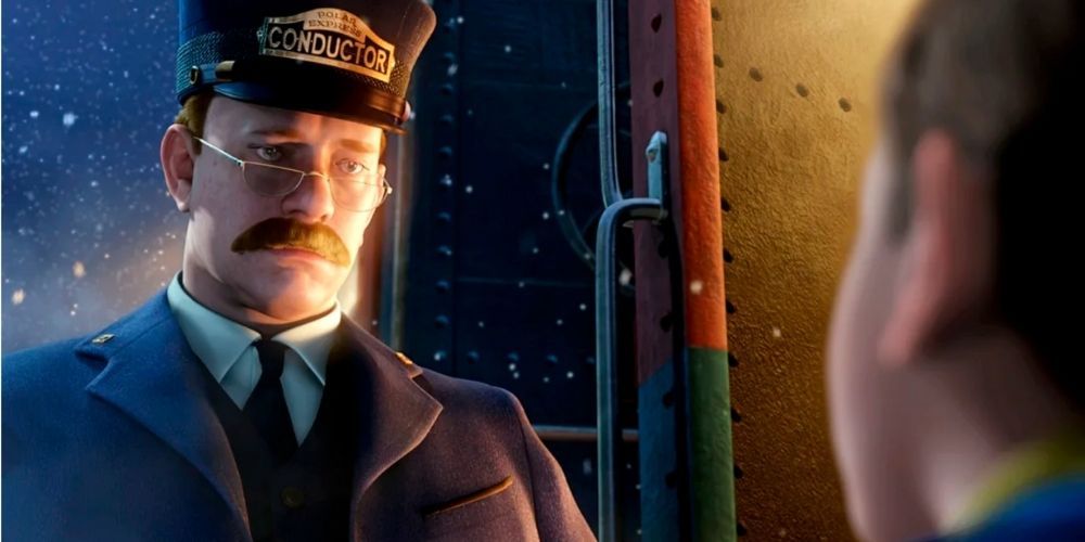 The Polar Express Conductor looking at the boy