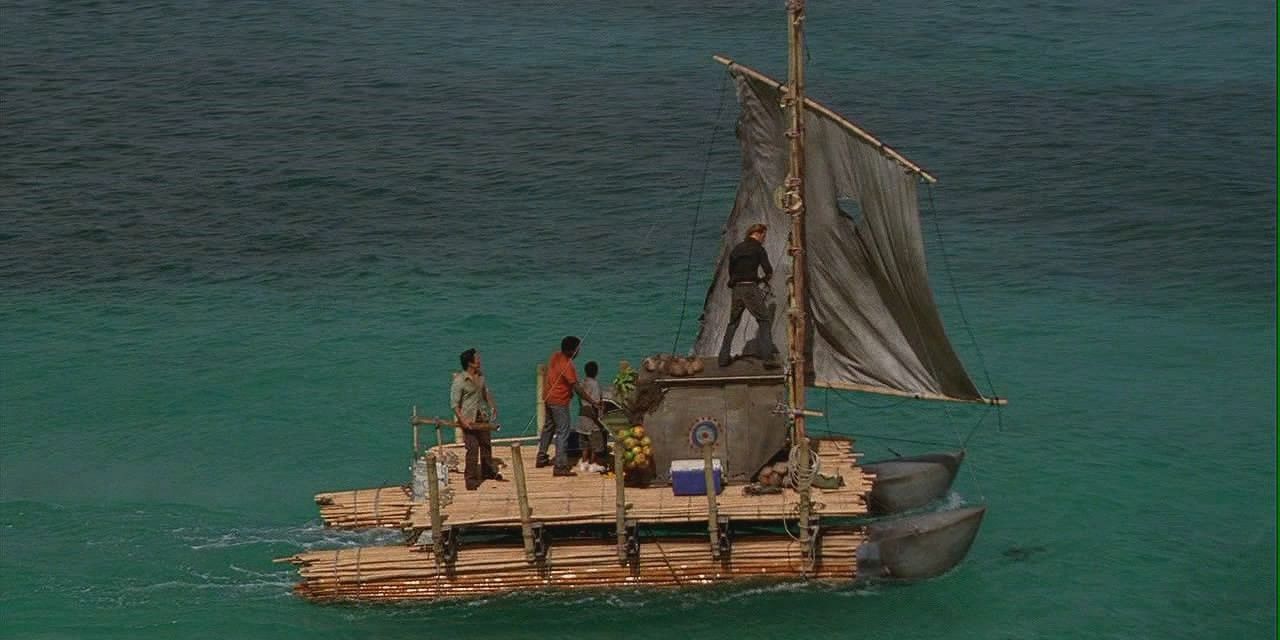 The raft sets sail