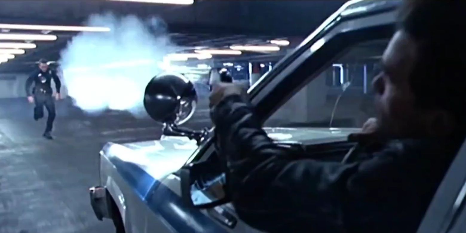 The T-1000 chases the car in Terminator 2