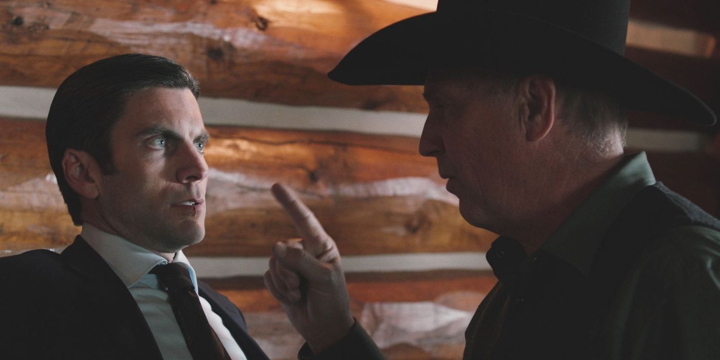 John with his finger in the face of a frightened Jamie in Yellowstone