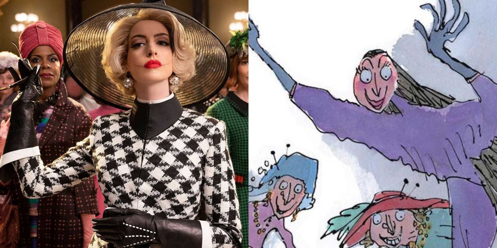the difference between the portrayal of the witches in the 2020 film and in the illustrations for Dahl's original book