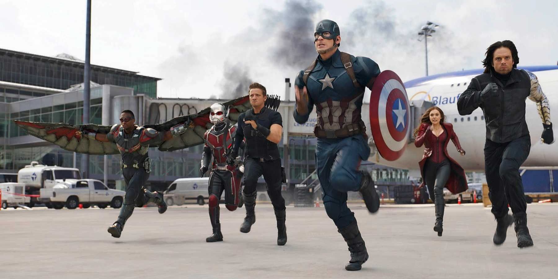Captain America and his team running toward battle in Civil War