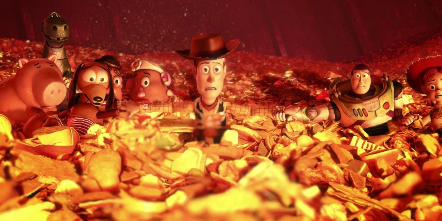 The toys accept their fate in the incinerator in Toy Story 3