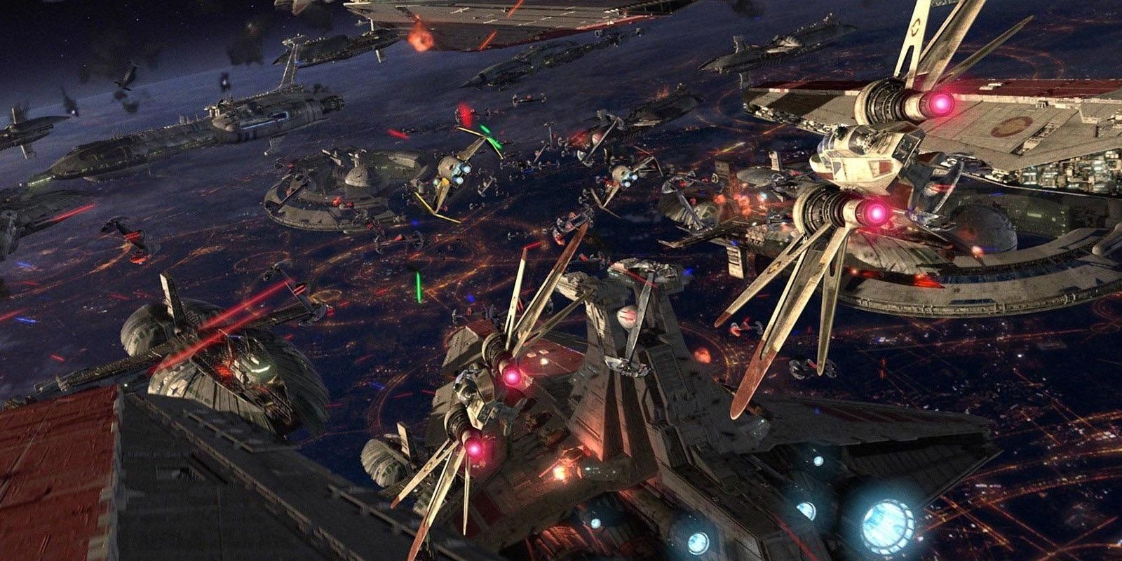 The opening space battle in Revenge of the Sith