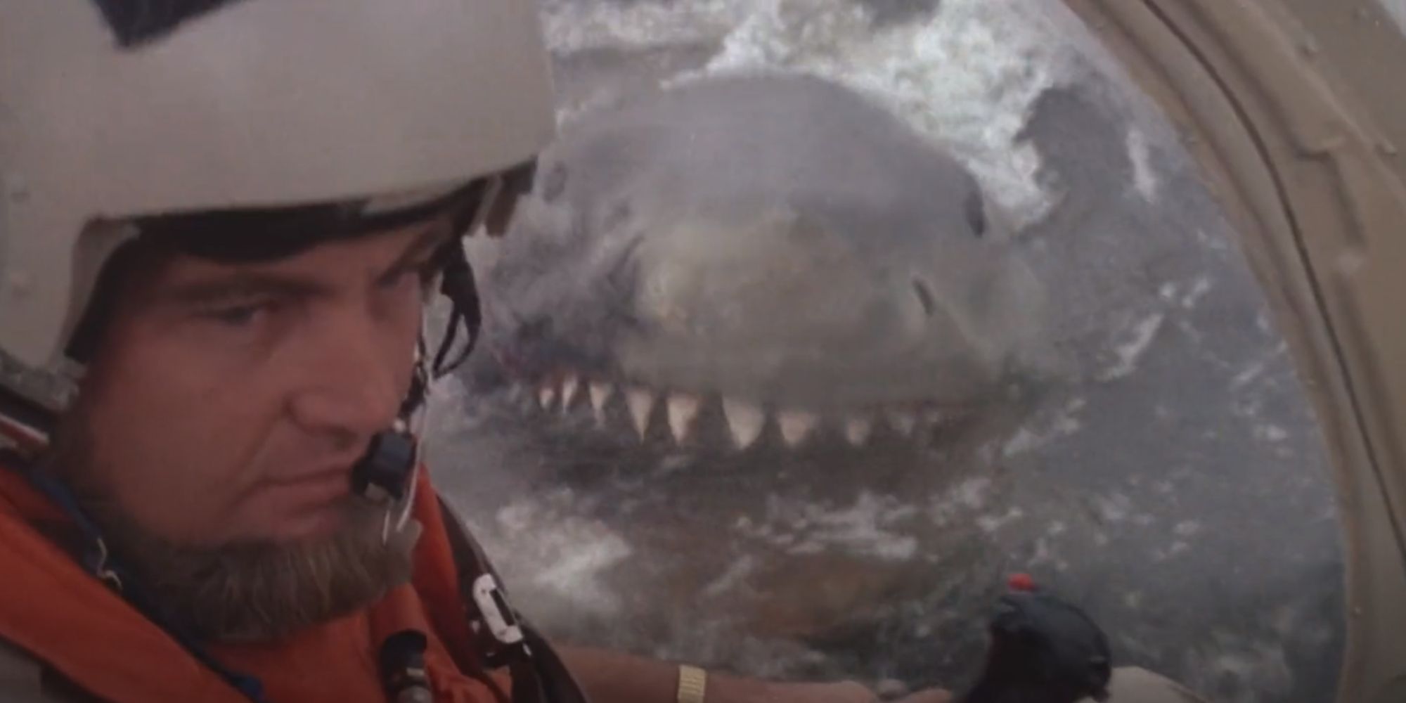 The shark attacking the helicopter pilot in Jaws 2