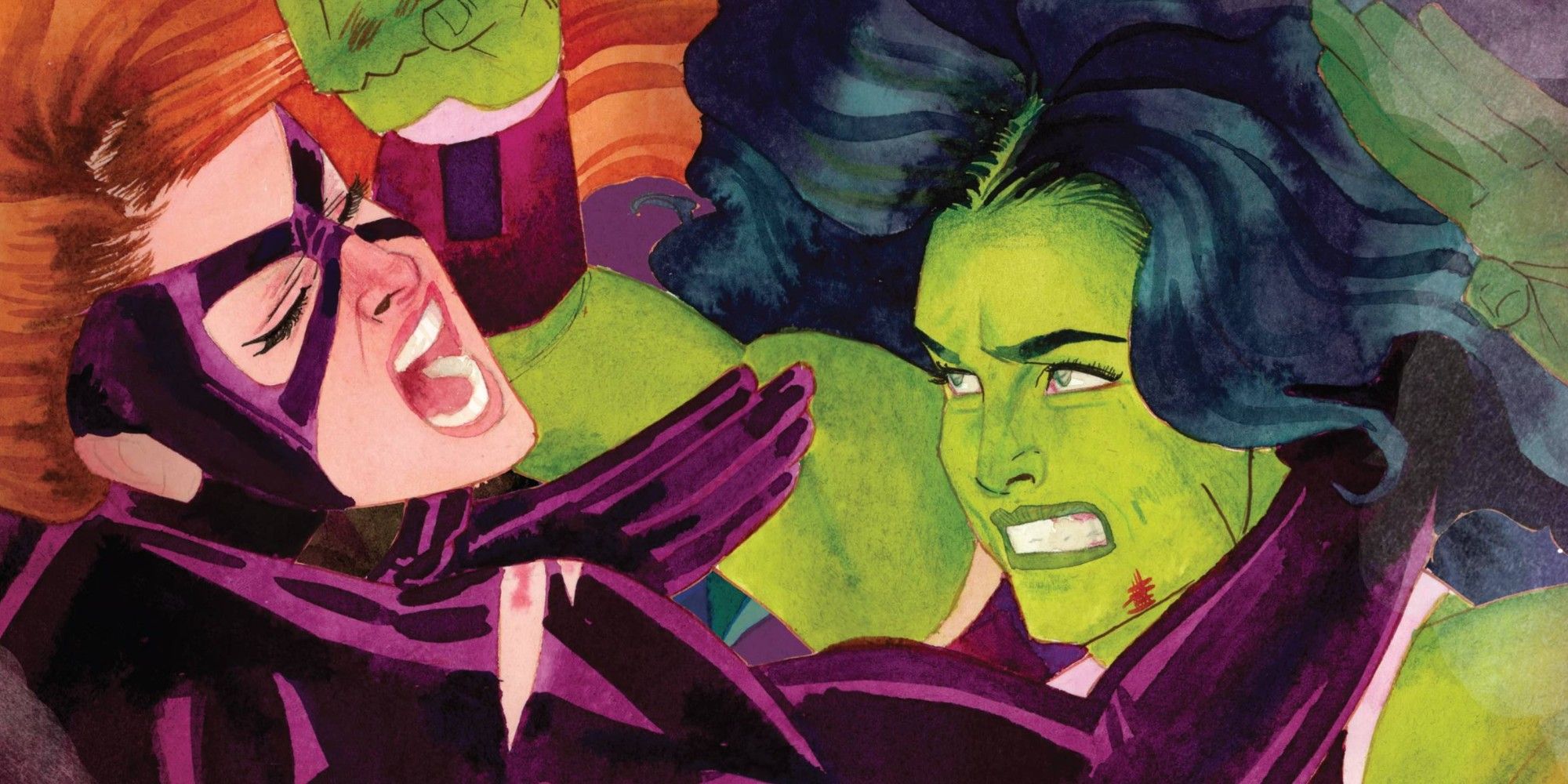 Titania fights She-Hulk in Marvel Comics.
