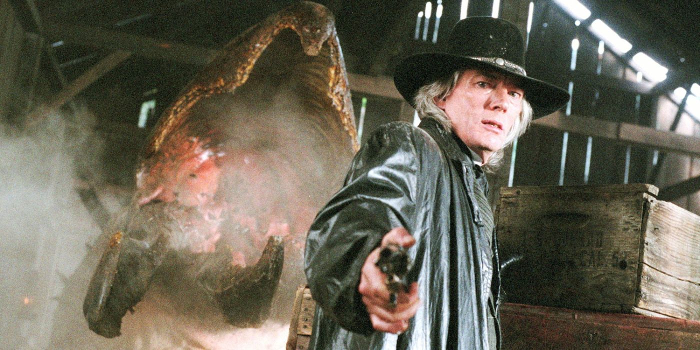 A cowboy is attacked by a Graboid in Tremors 4
