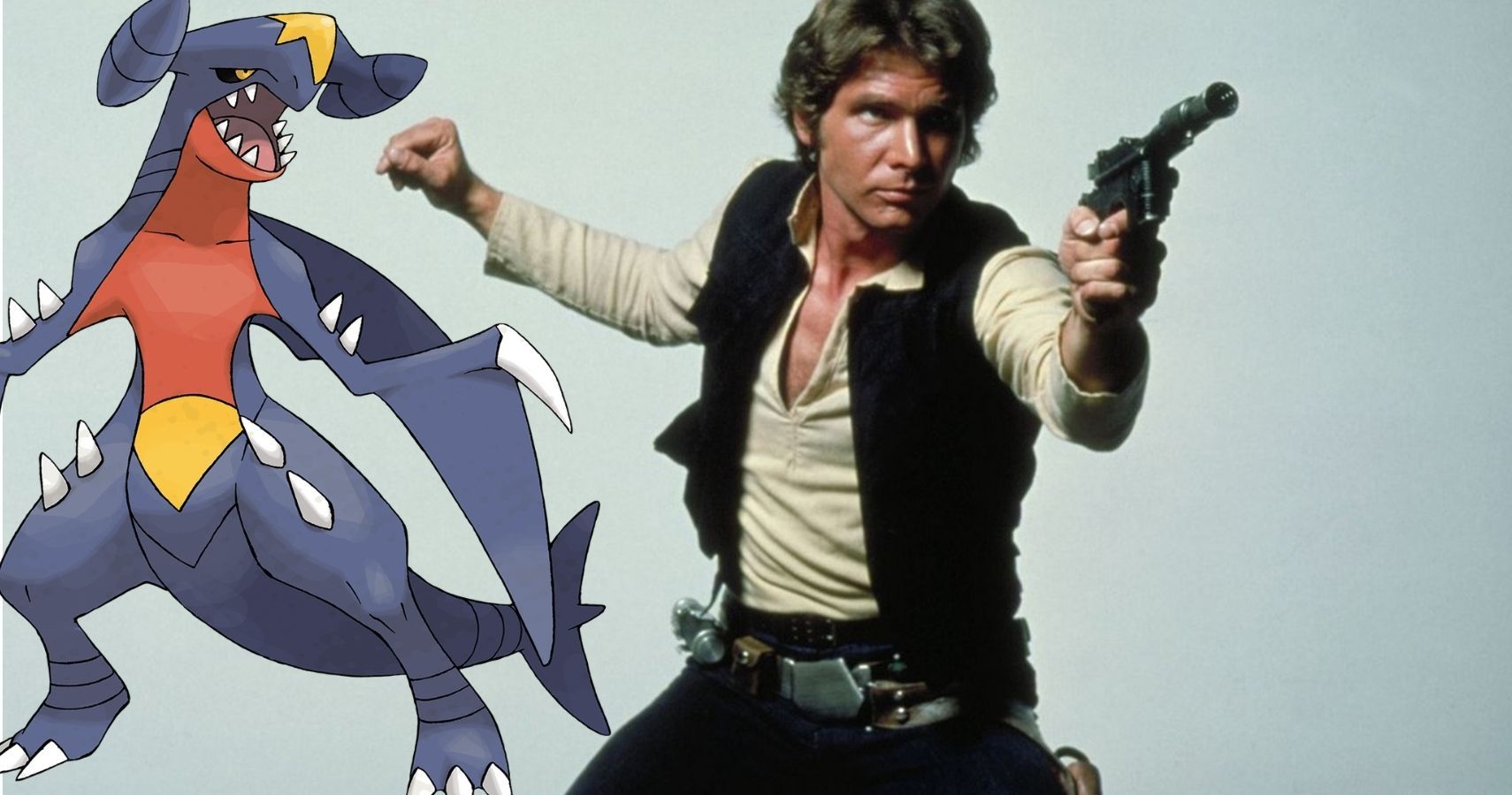 Han Solo points his gun &amp; Garchomp stands in the background
