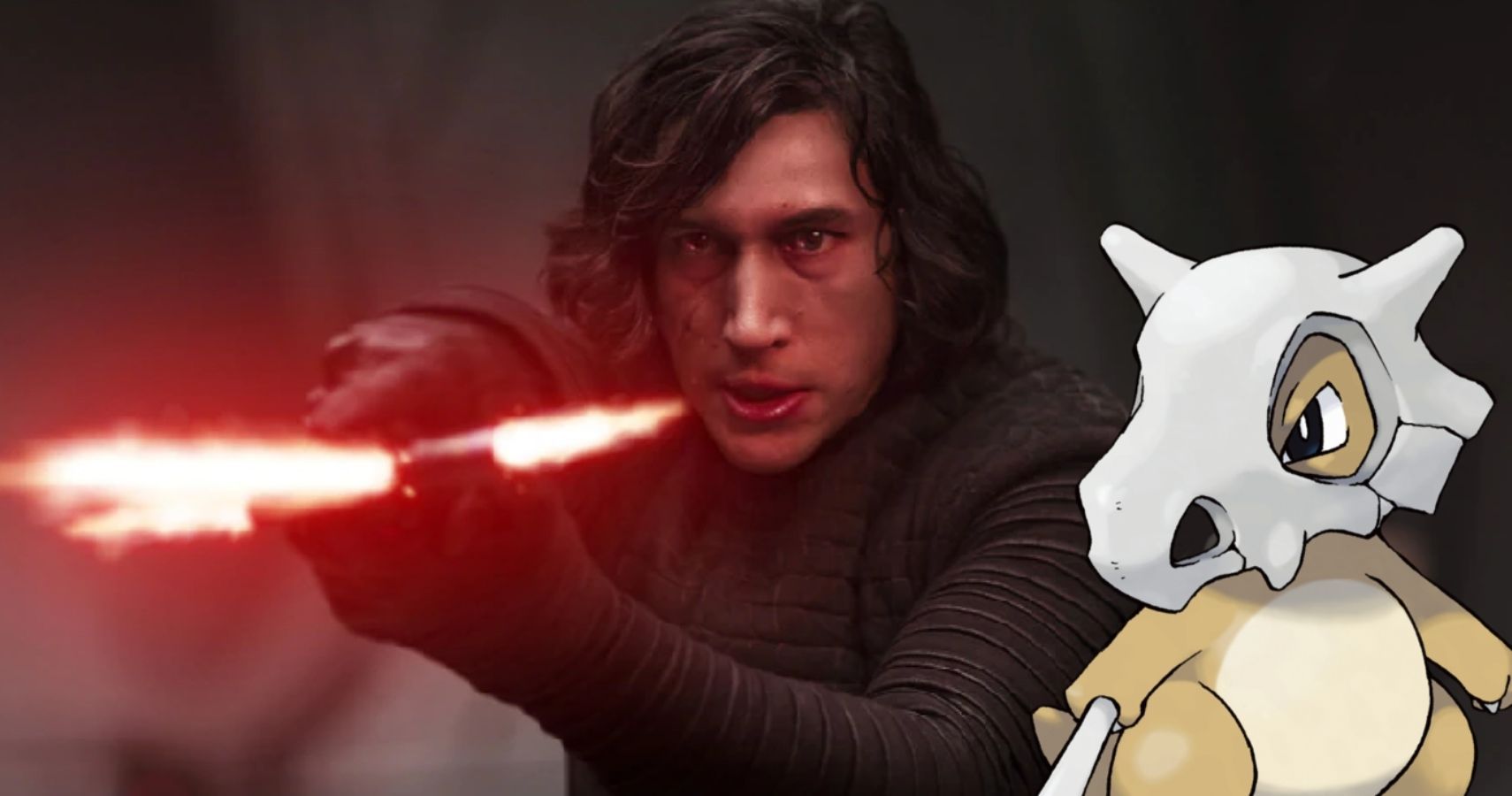 Kylo holds his lightsaber &amp; Cubone stands next to him