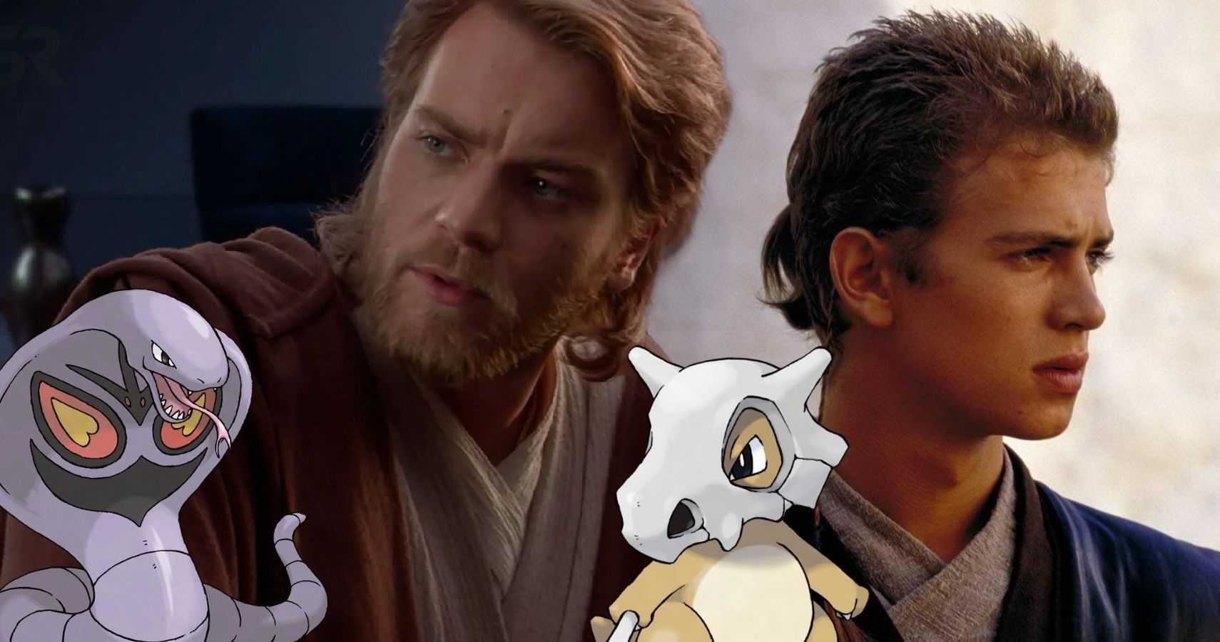 Obi-Wan, Anakin, Arbok, and Cubone pose together