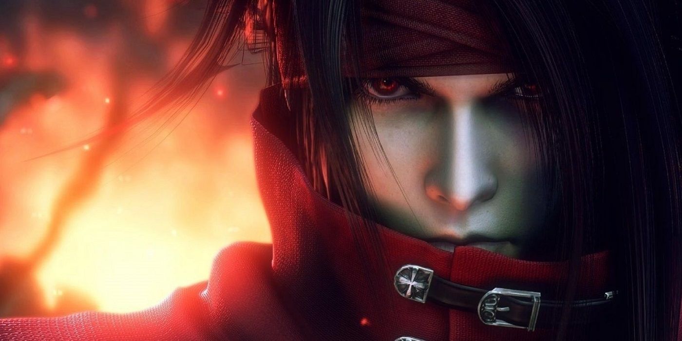 Vincent Valentine against a background of flames in the video game Final Fantasy VII: Dirge of Cerberus