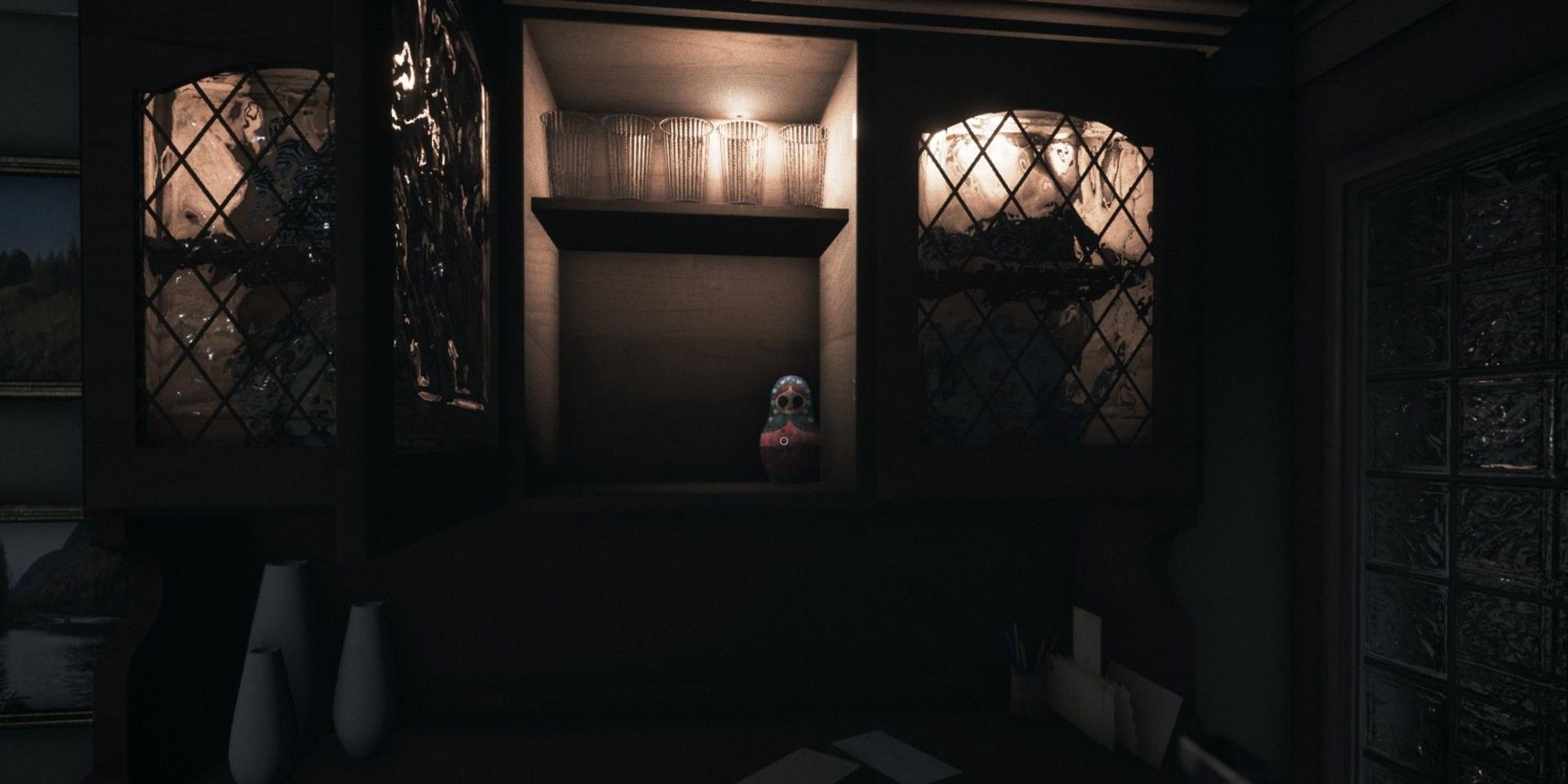 A Matryoshka doll in the dining room cabinet in Visage