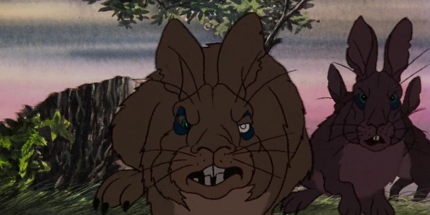 A terrifying rabbit with a black eye in Watership Down