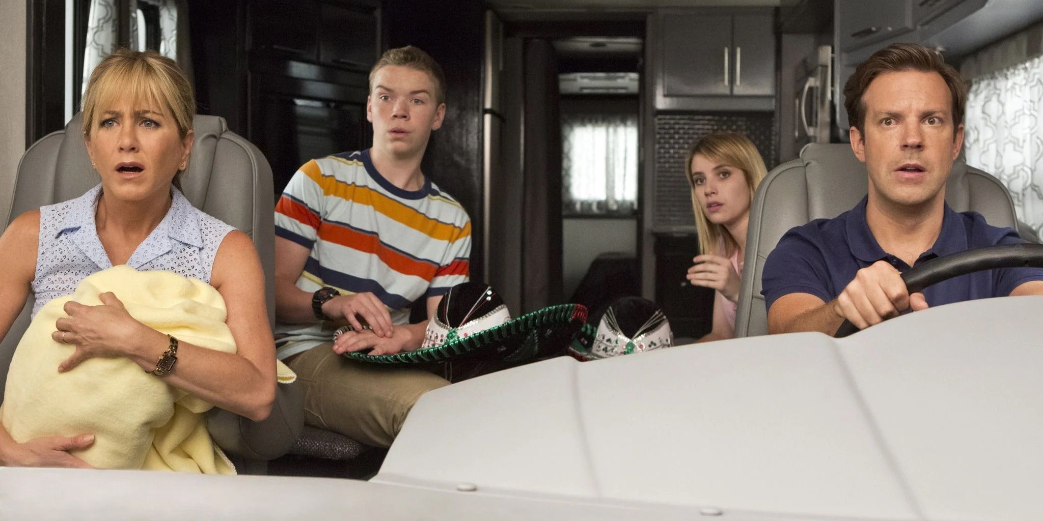 The main cast of We're the Millers in the RV
