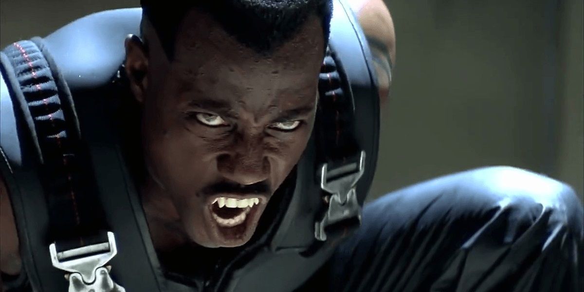 Wesley Snipes as Blade showing off his fangs