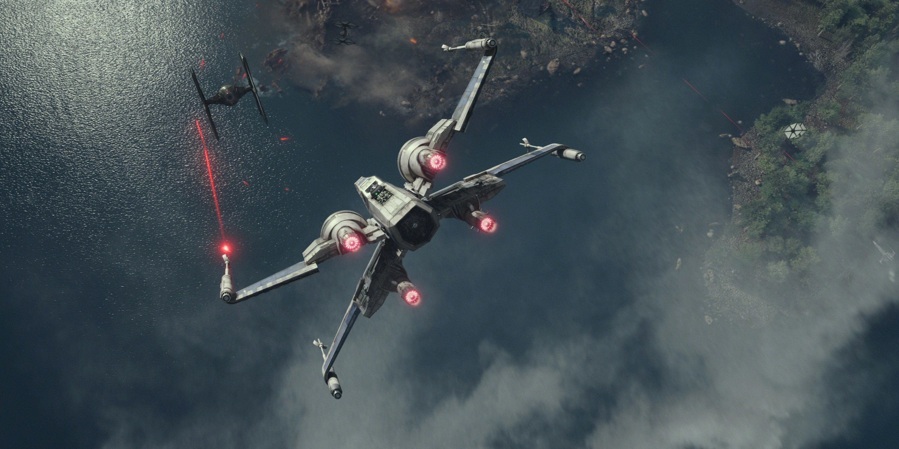 X-wing dogfight in Star Wars The Force Awakens