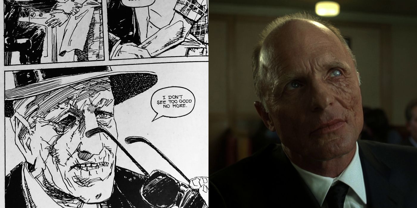 side by side image of Ed Harris in A History Of Violence and his comic book counterpart 