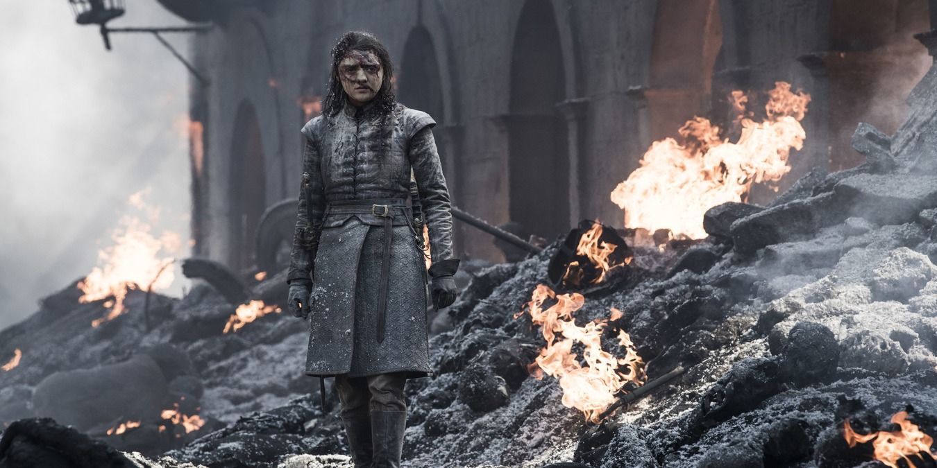 Arya Stark in a burning King's Landing in Game of Thrones 