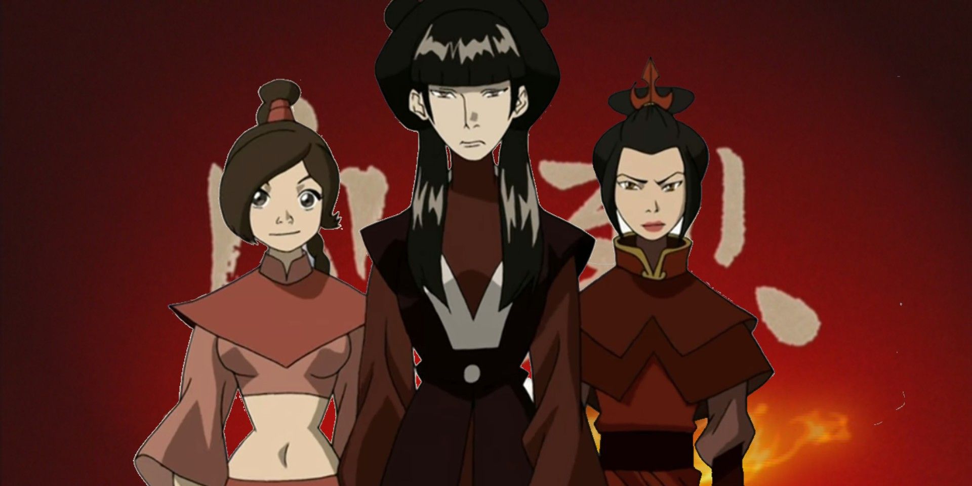 Azula, Mai, and Ty Lee standing side by side in Avatar The Last Airbender
