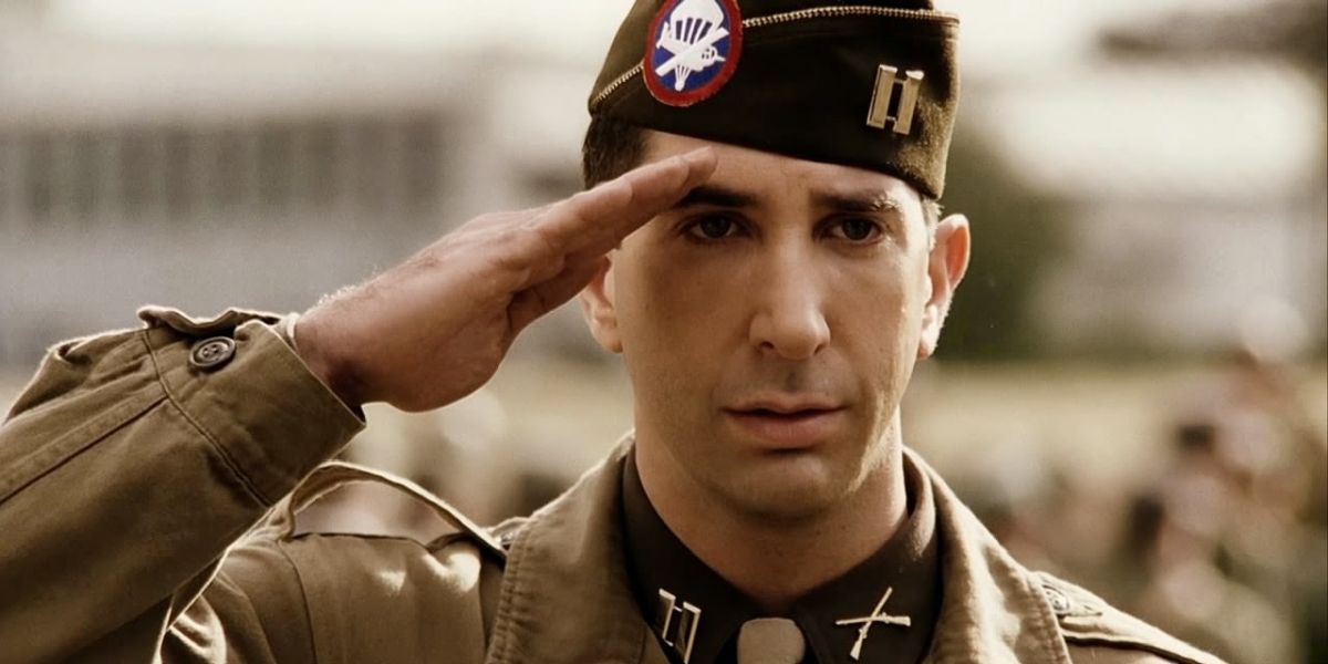 David Schwimmer as Captain Sobel saluting in Band of Brothers