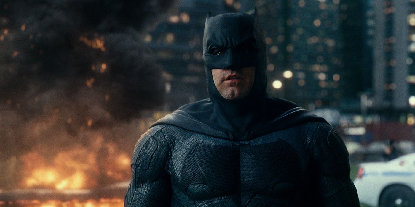 Batman amidst an explosion in Justice League