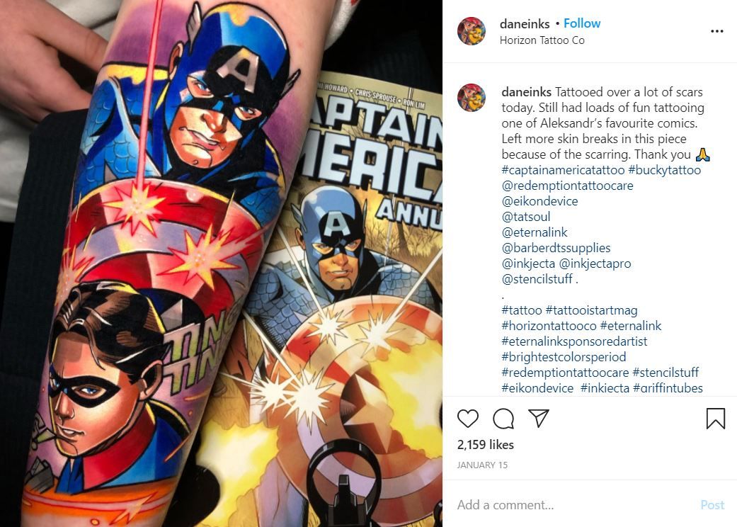 Captain America Tattoo on Daneinks's Instagram