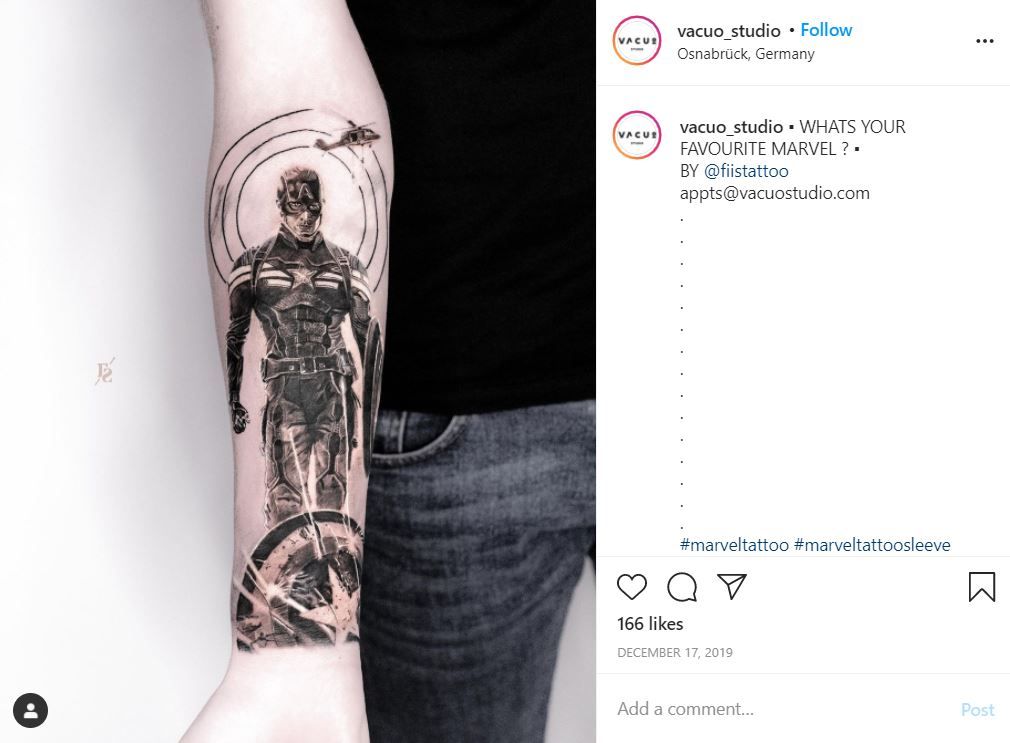 A Captain America tattoo by Vacuo_studio on Instagram