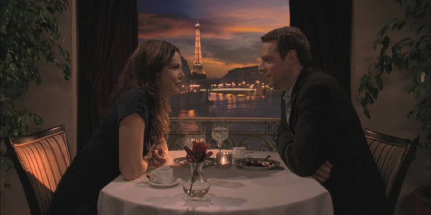 Chris and Lorelai at dinner in Paris on Gilmore Girls