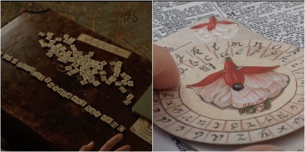 scrabble pieces and decoder in Enola Holmes movie