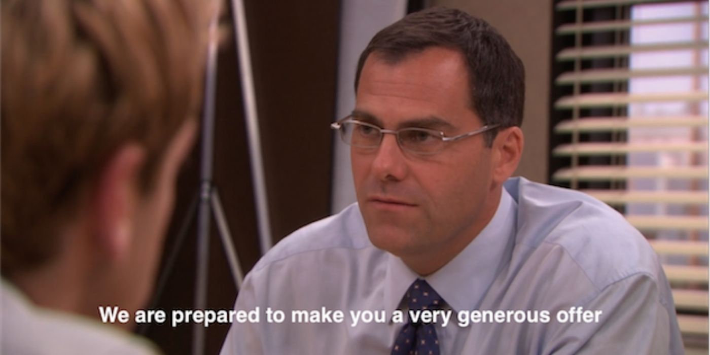 David Wallace negotiates with Michael in The Office