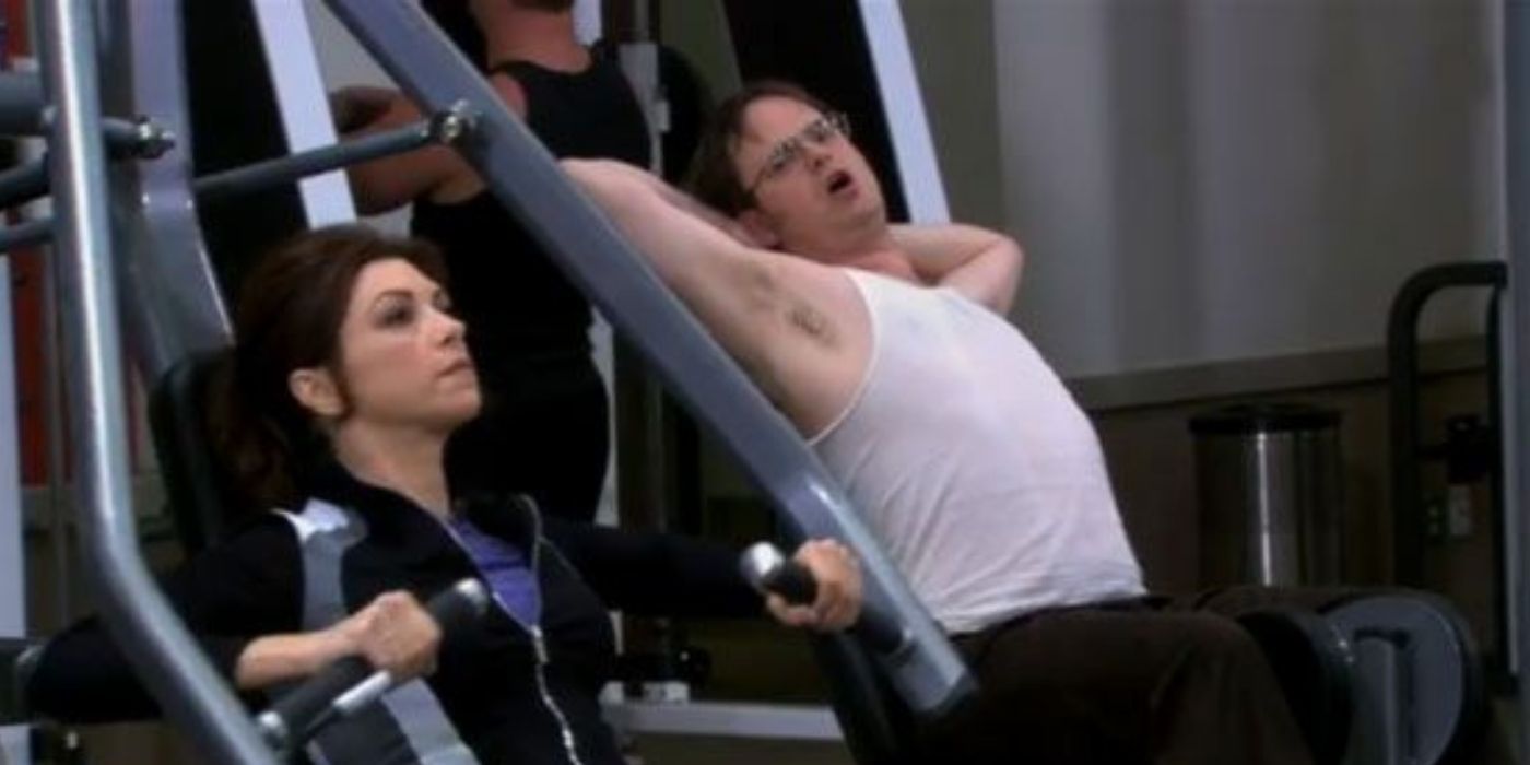 dwight working out next to donna - the office