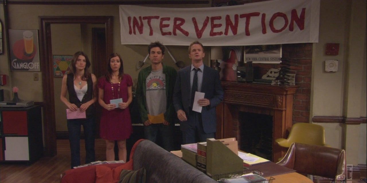 The gang holding an intervention in How I Met Your Mother.