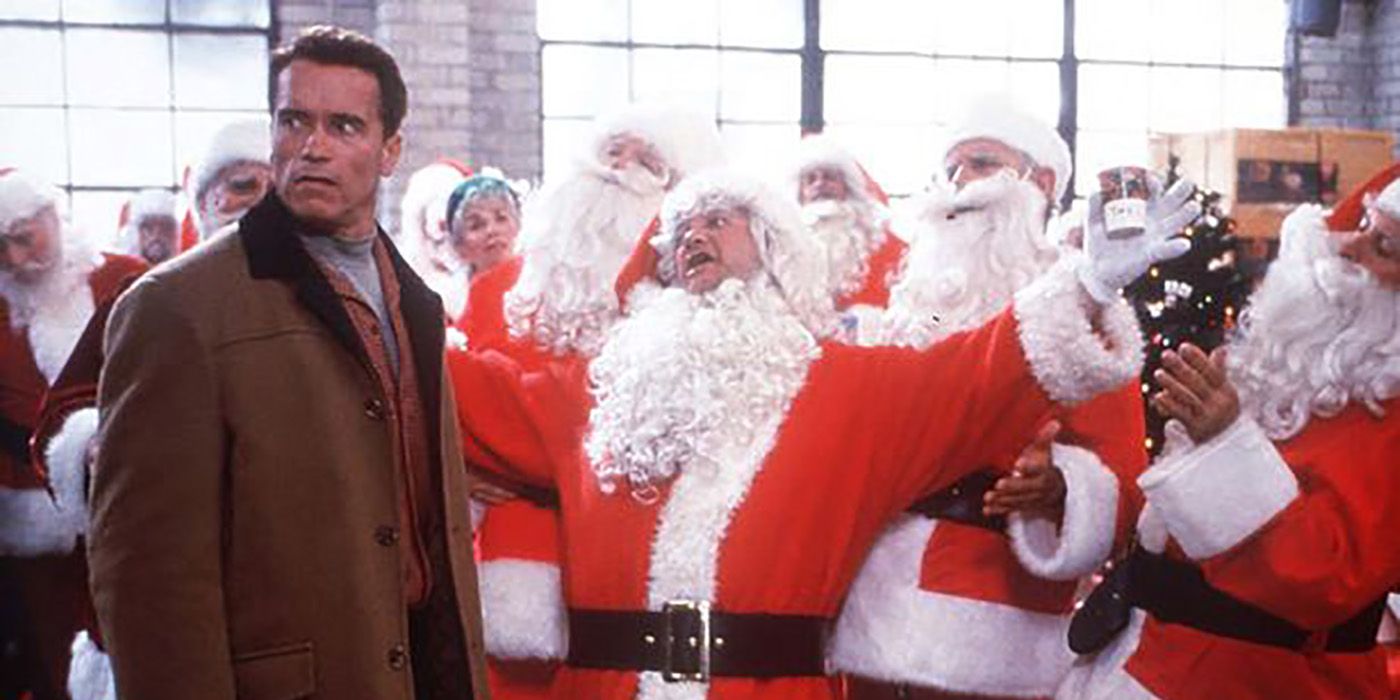 Arnold Schwarzenegger with a group of Santas in Jingle All The Way