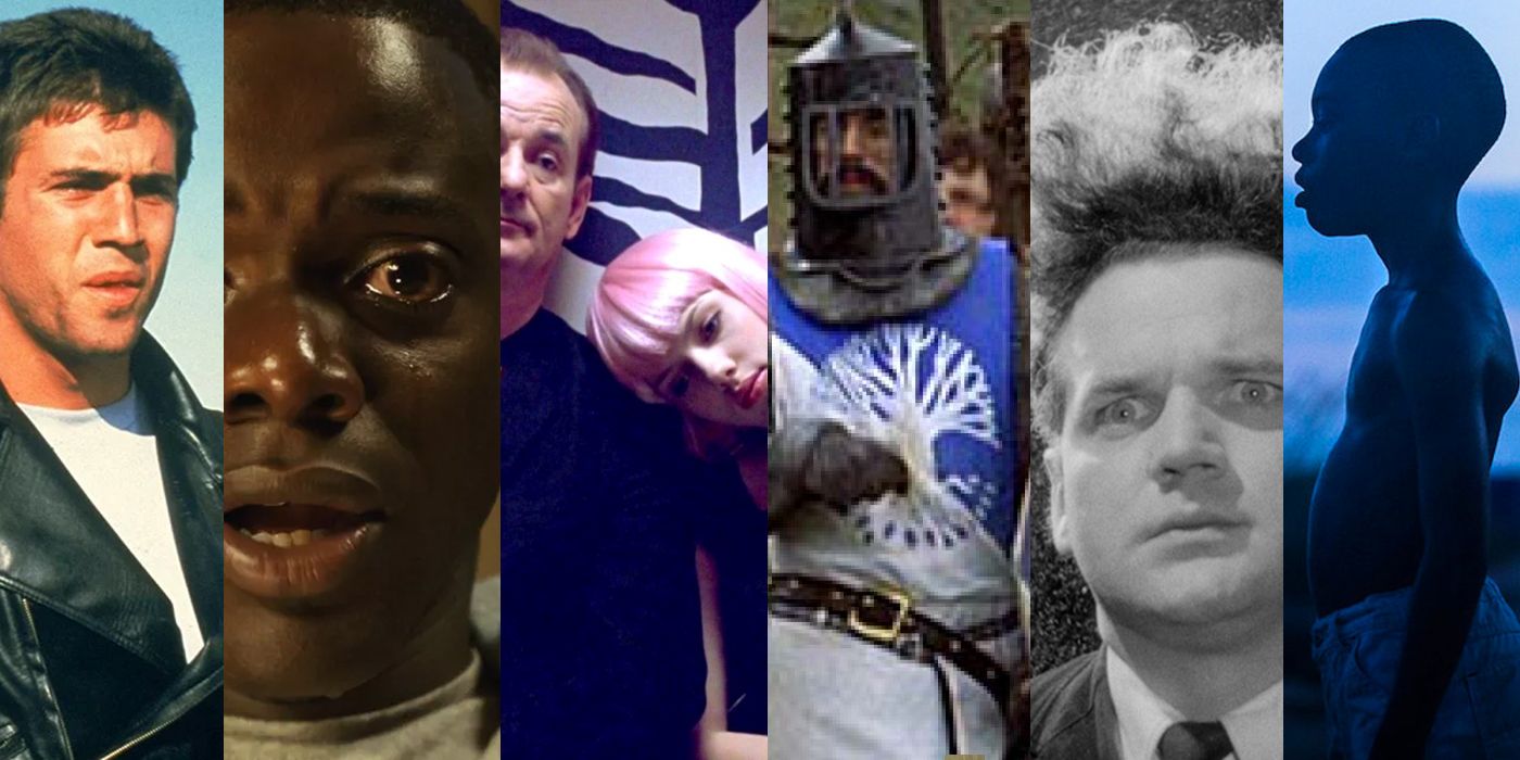 Collage of low budget movies: Mad Max, Get Out, Lost in Translation, Monty Python, Eraserhead, Moonlight