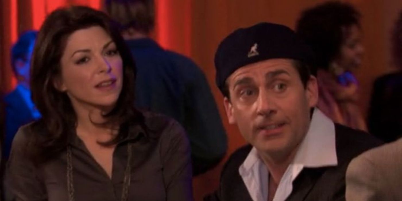An image of Michael and Donna at the bar in The Office