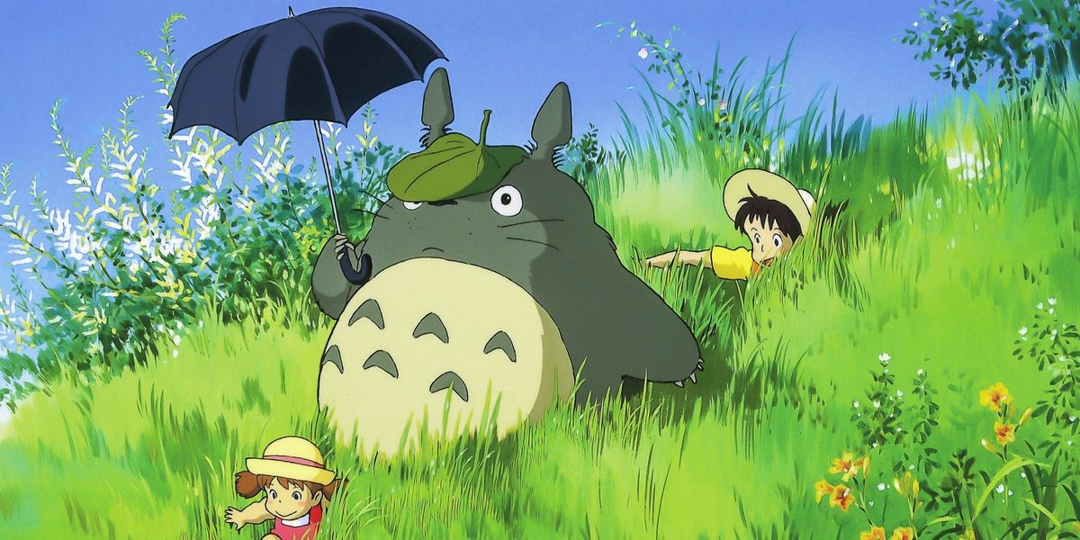 totoro and children in tall grass