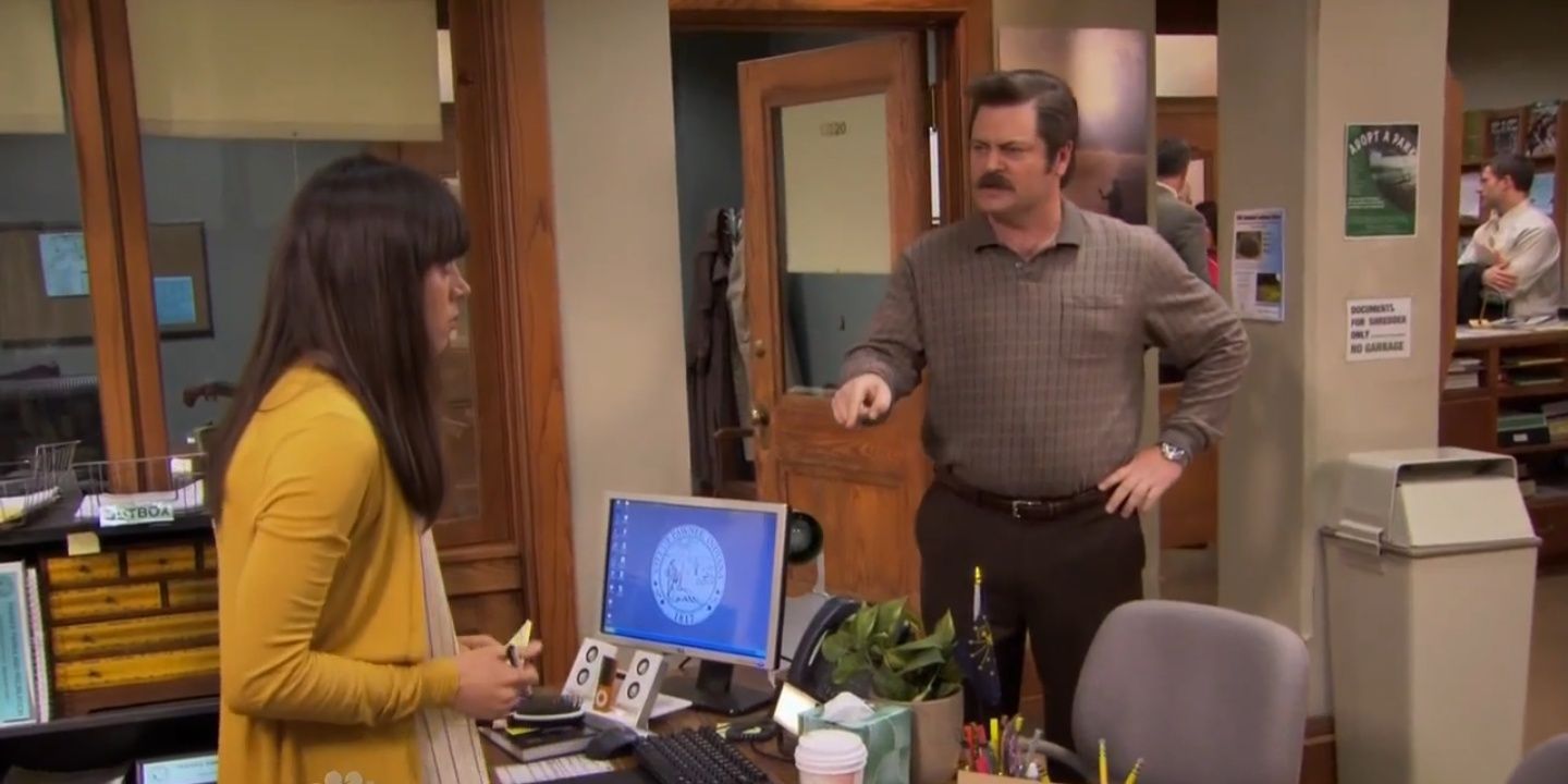 Ron and April in 94 Meetings episode of Parks and Rec