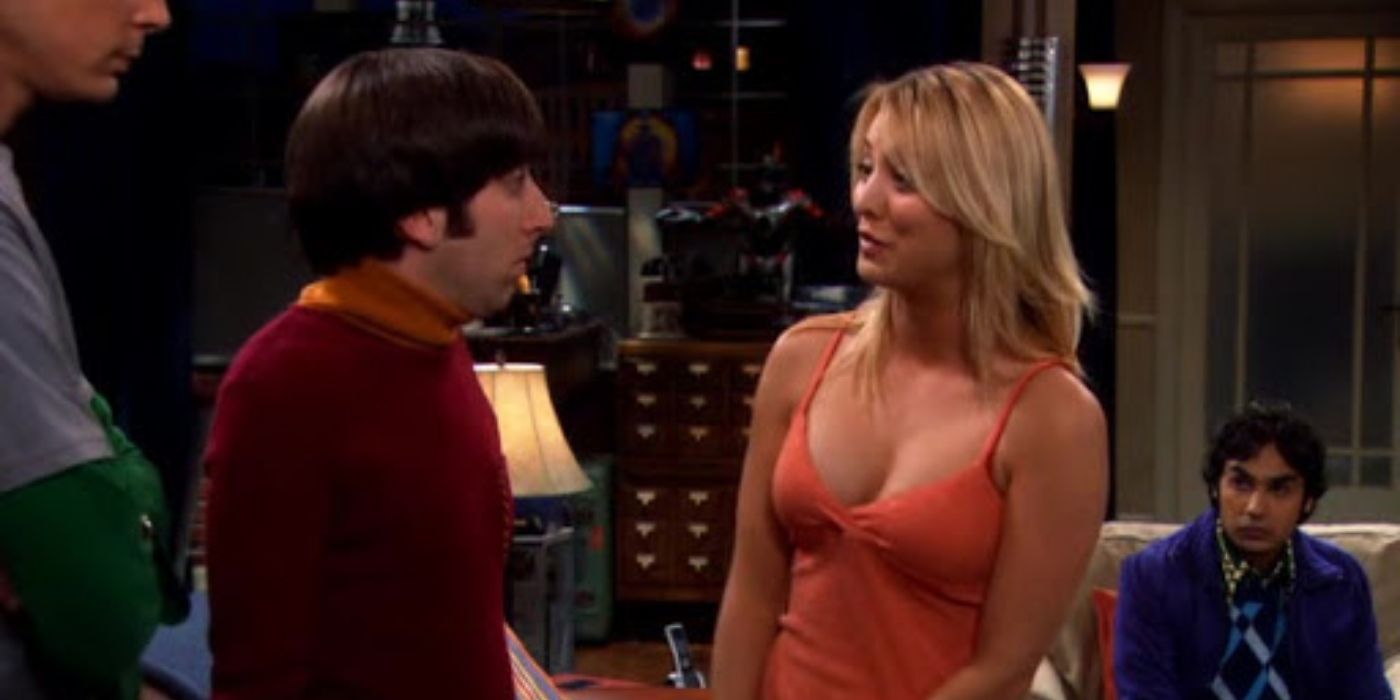 Penny talking to Howard and Sheldon in season one of The Big Bang Theory