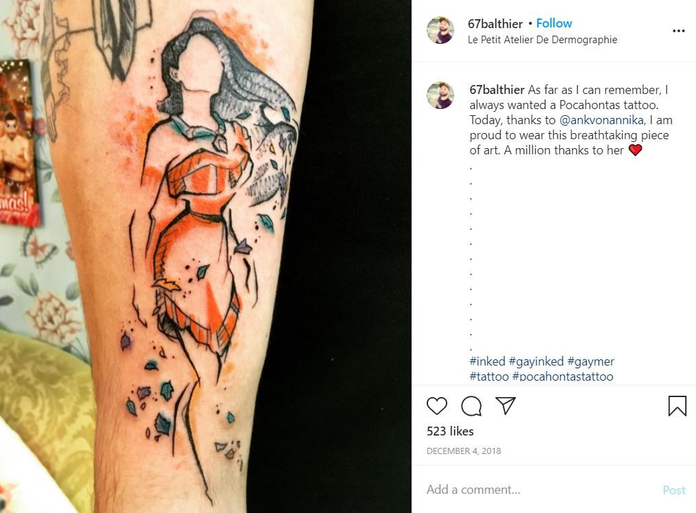 Pocahontas tattoo by @ankvonannika on Instagram